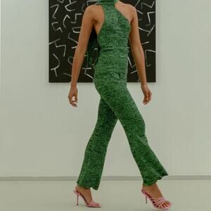 Mozh Mozh Mozhdeh Matin Shine Knit Flare Pants Green Black Large NWT $450 Peru